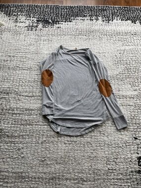 My Beloved Gray Waffle Knit Long-Sleeve Top with Brown Elbow Patches